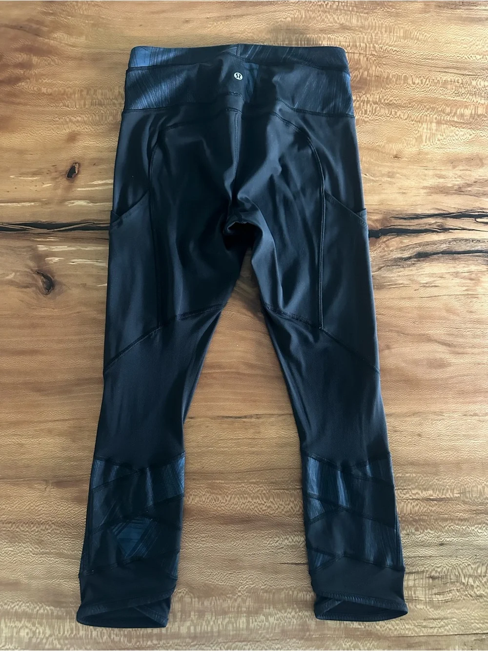 Lululemon High Rise Black Blue Abstract Print Leggings Side Pockets | Size: 6